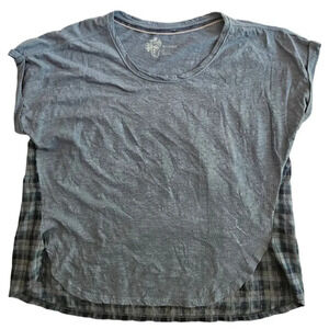 Anthropologie Pilcro Blue Plaid Rolled Sleeve Extended Tail Oversized Shirt